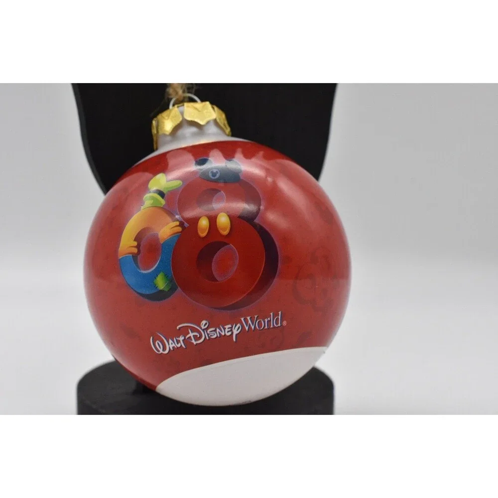 Disney 2008 Glass Ball Christmas Ornament Disneyland Goofy Donald Mickey Minnie